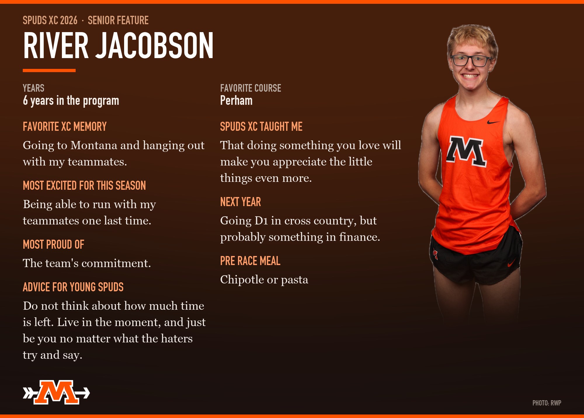 Senior feature: River Jacobson, six years in the program, favorite course Perham
