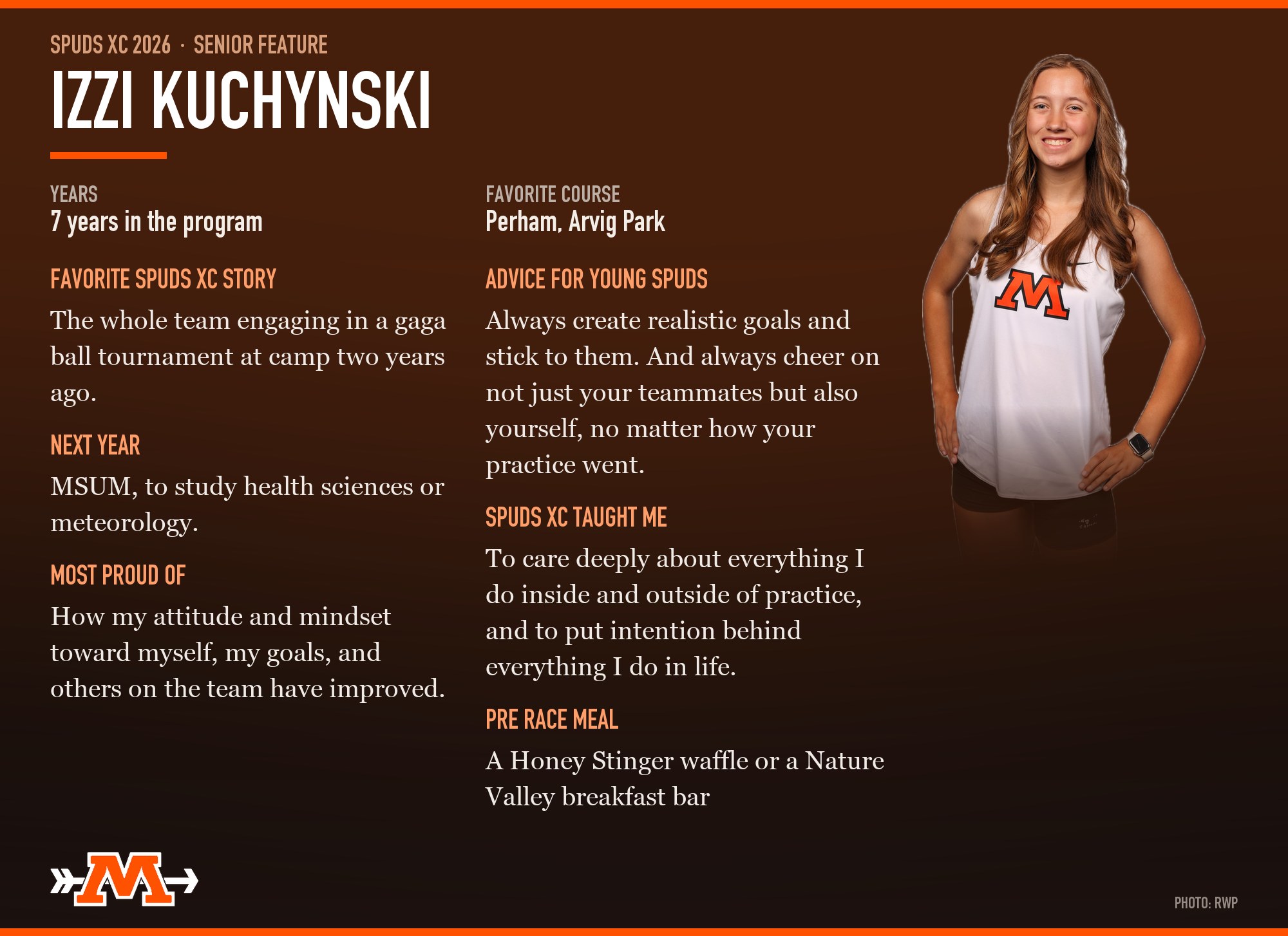 Senior feature: Izzi Kuchynski, seven years in the program, favorite course Perham at Arvig Park.