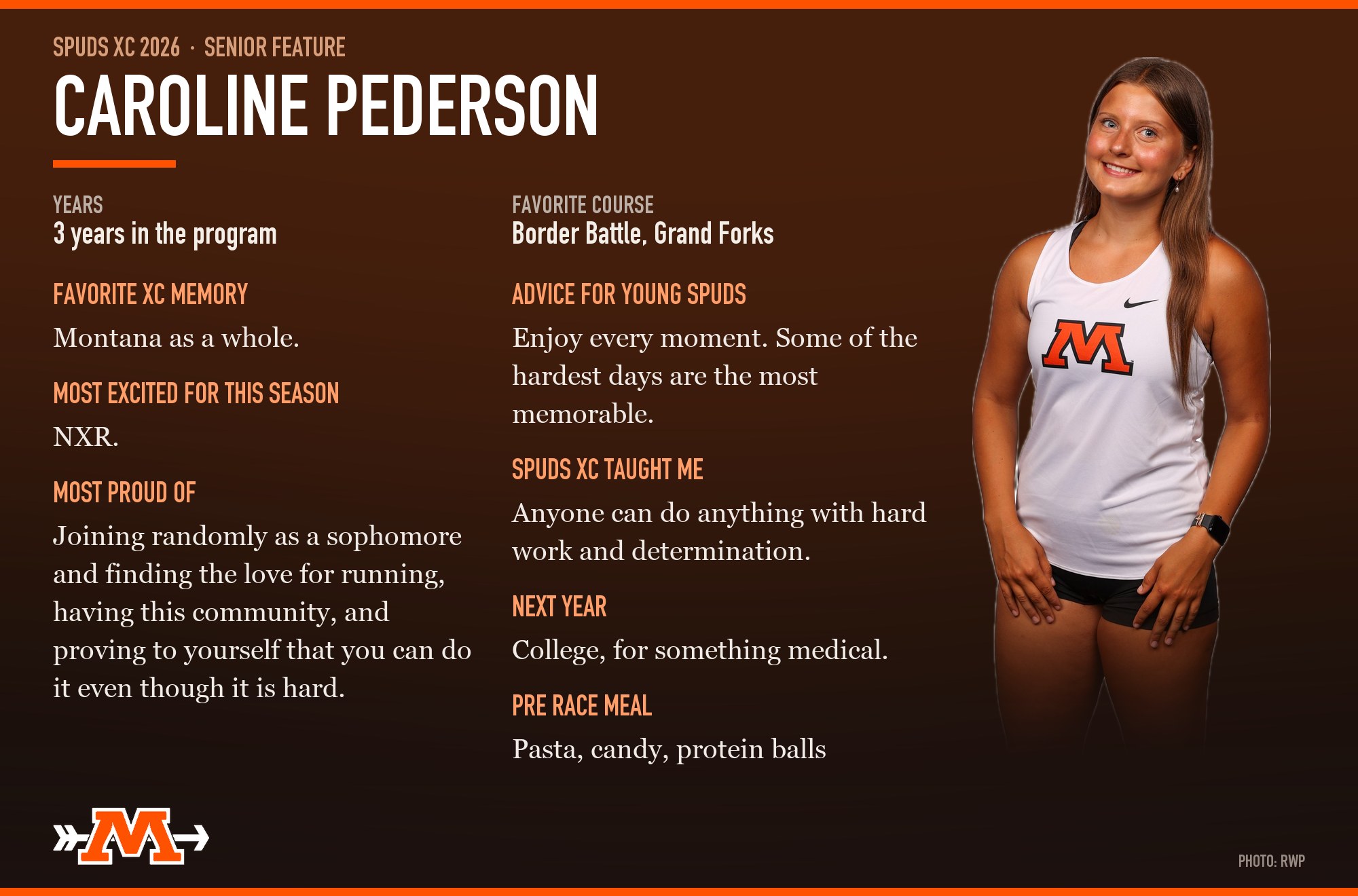 Senior feature: Caroline Pederson, three years in the program, favorite course Border Battle in Grand Forks.