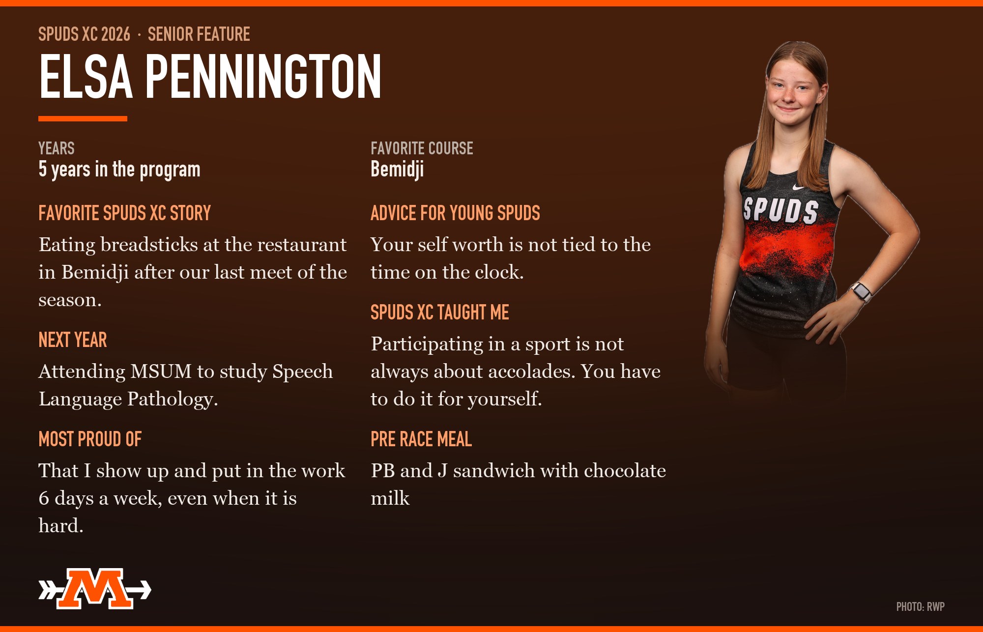 Senior feature: Elsa Pennington, five years in the program, favorite course Bemidji.