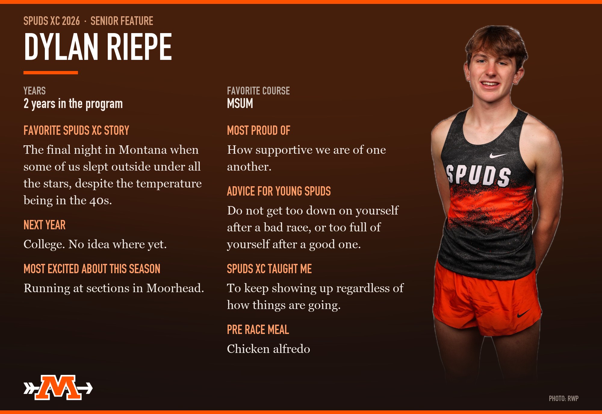 Senior feature: Dylan Riepe, two years in the program, favorite course MSUM.