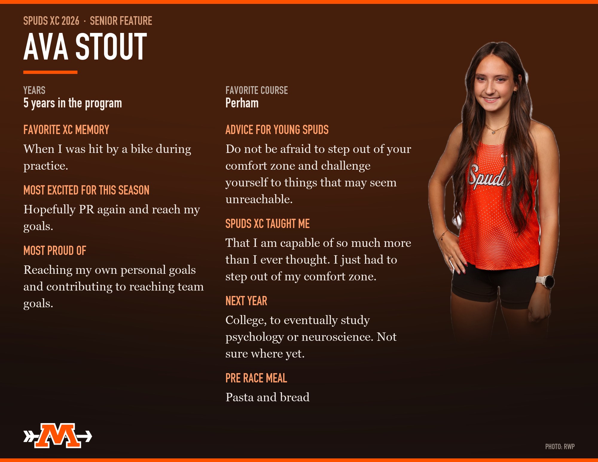 Senior feature: Ava Stout, five years in the program, favorite course Perham