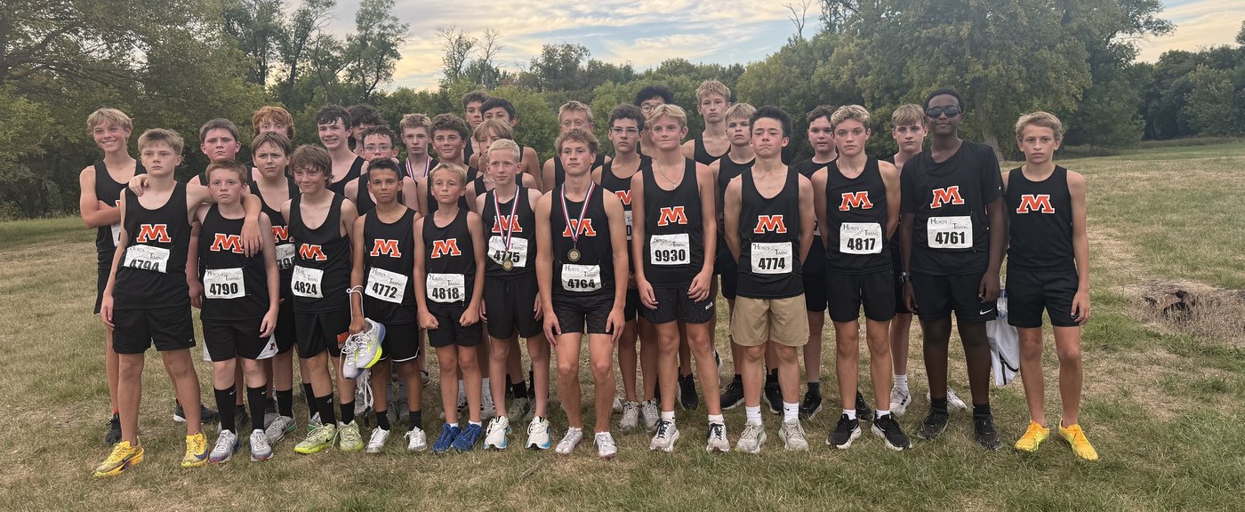 The Moorhead middle school boys cross country team together after winning the 8AAA Preview